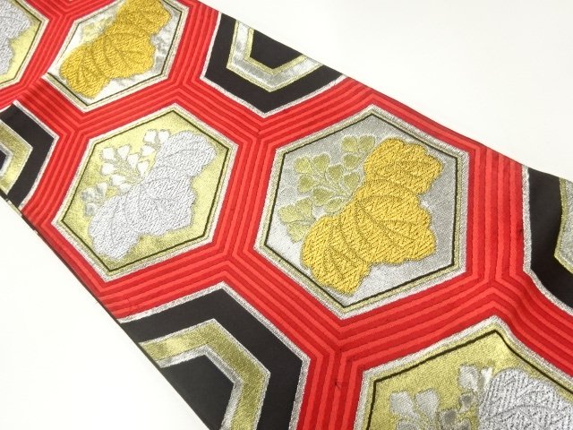 JAPANESE KIMONO / ANTIQUE FUKURO OBI / WOVEN PAULOWNIA & RHOMBUS